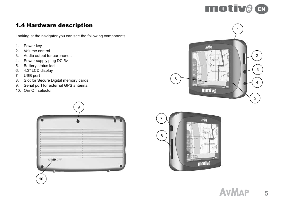 4 hardware description | AvMap Motivo User Manual | Page 5 / 20