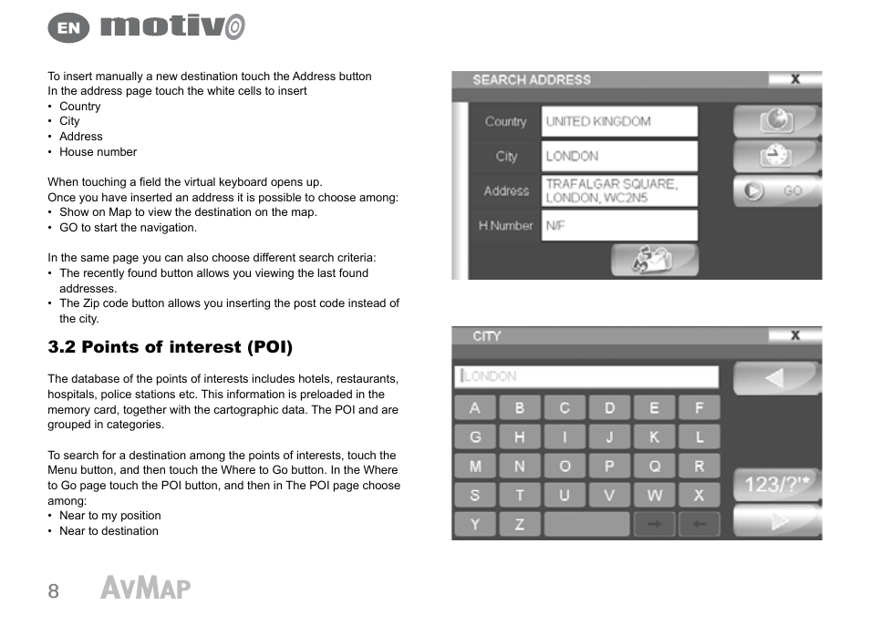 2 points of interest (poi) | AvMap Motivo User Manual | Page 8 / 20