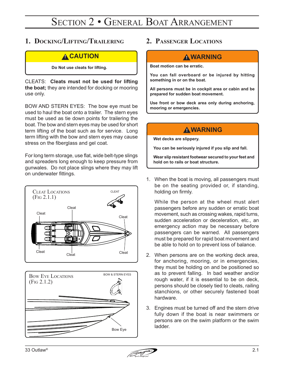 2 • g, Ection, Eneral | Rrangement, Caution, Warning | Baja Marine Outlaw 33 User Manual | Page 29 / 86