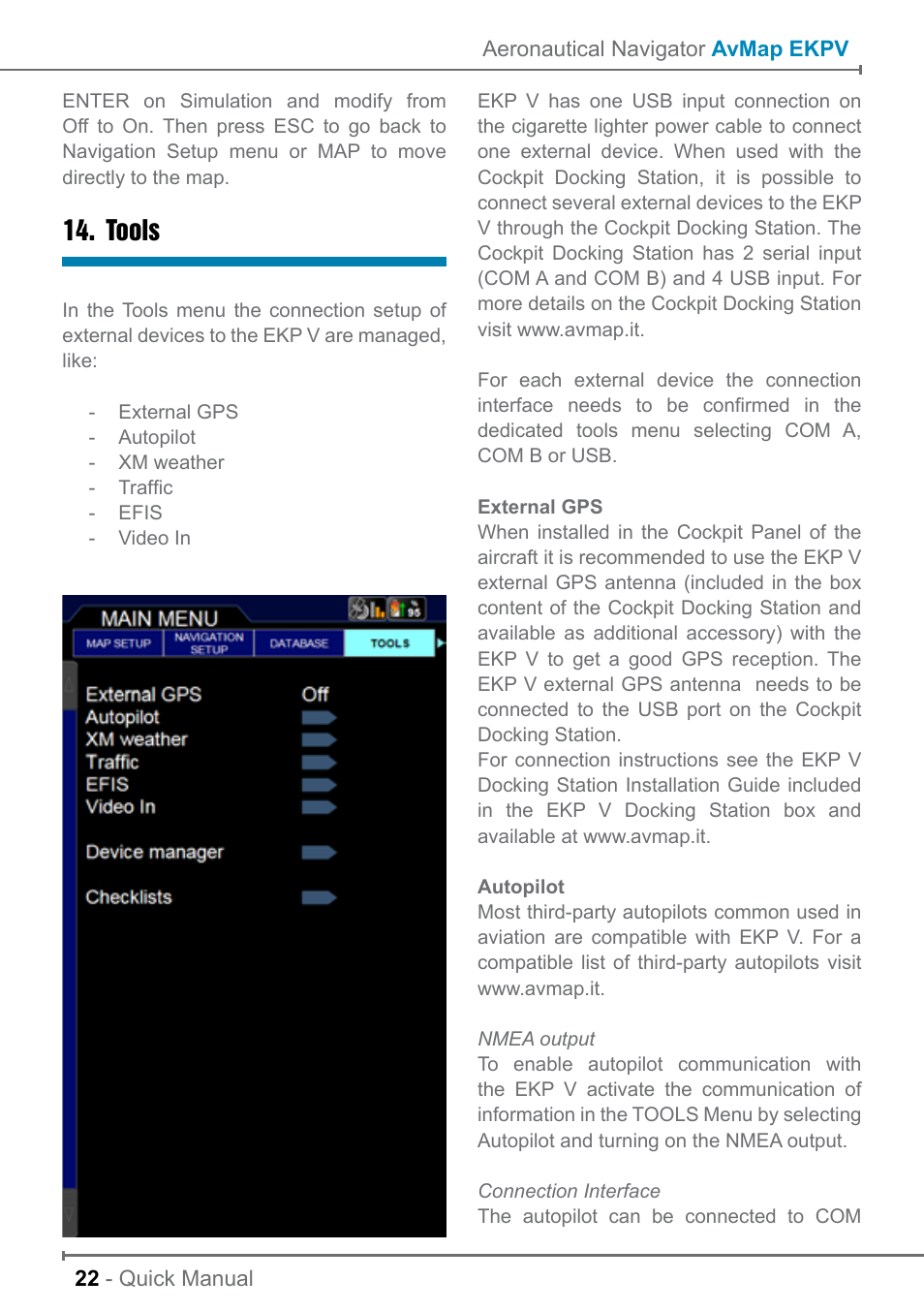 Tools | AvMap EKP V User Manual User Manual | Page 22 / 30