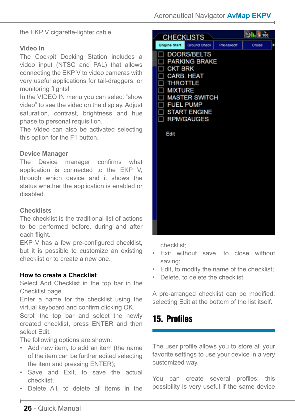 Profiles | AvMap EKP V User Manual User Manual | Page 26 / 30