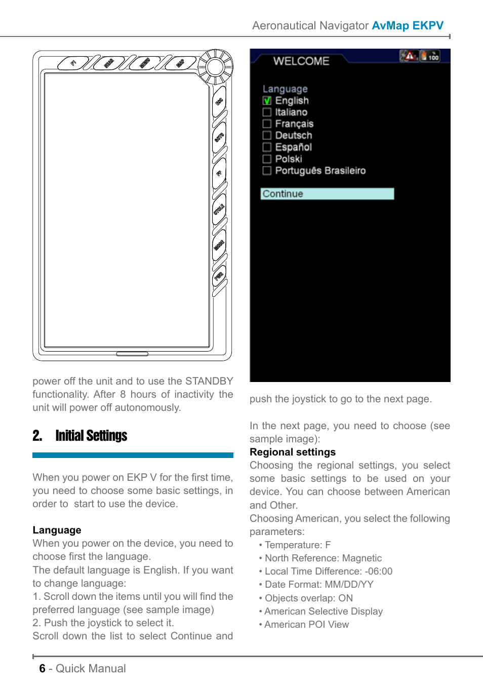 Initial settings | AvMap EKP V User Manual User Manual | Page 6 / 30