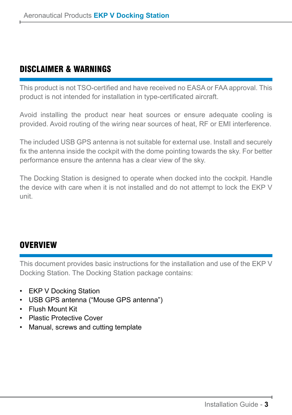 Disclaimer & warnings, Overview | AvMap EKP V Installation Guide User Manual | Page 3 / 12