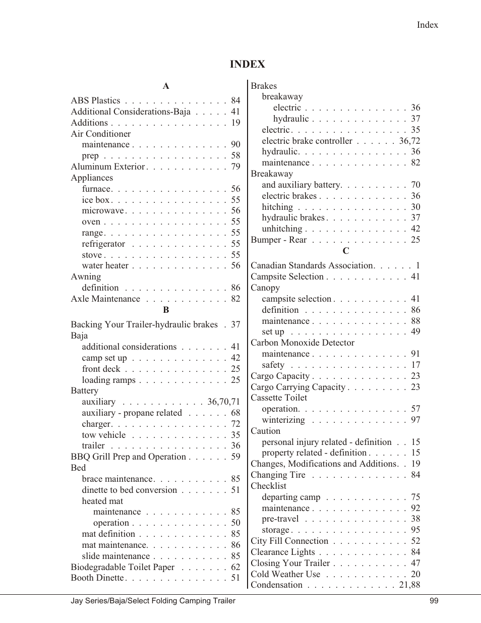 Index 99, Index | Baja Marine JAY SERIES YEAR 2006 User Manual | Page 109 / 114