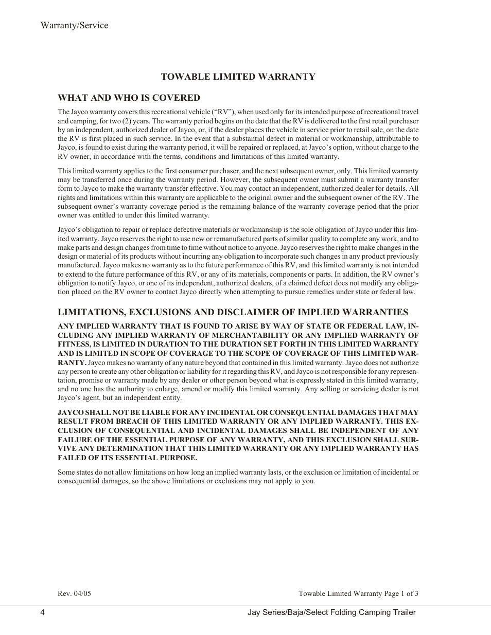 Towable limited warranty 4, Towable limited warranty | Baja Marine JAY SERIES YEAR 2006 User Manual | Page 14 / 114