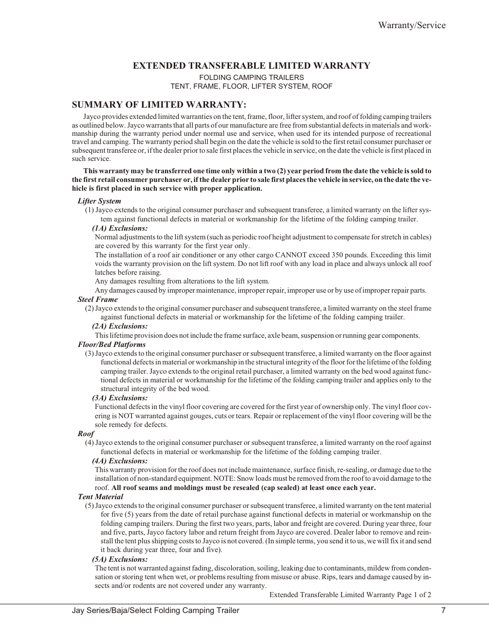 Extended transferable limited warranty 7, Extended transferable limited warranty | Baja Marine JAY SERIES YEAR 2006 User Manual | Page 17 / 114