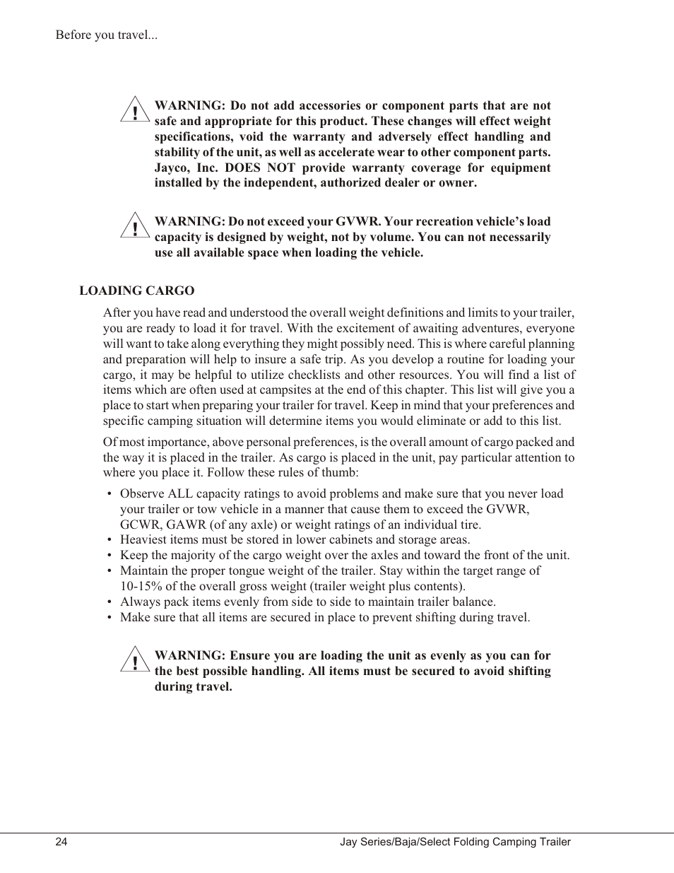 Loading cargo 24, Loading cargo | Baja Marine JAY SERIES YEAR 2006 User Manual | Page 34 / 114