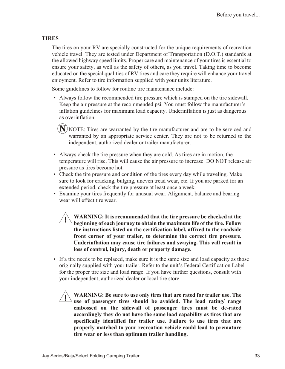 Tires 33, Tires | Baja Marine JAY SERIES YEAR 2006 User Manual | Page 43 / 114