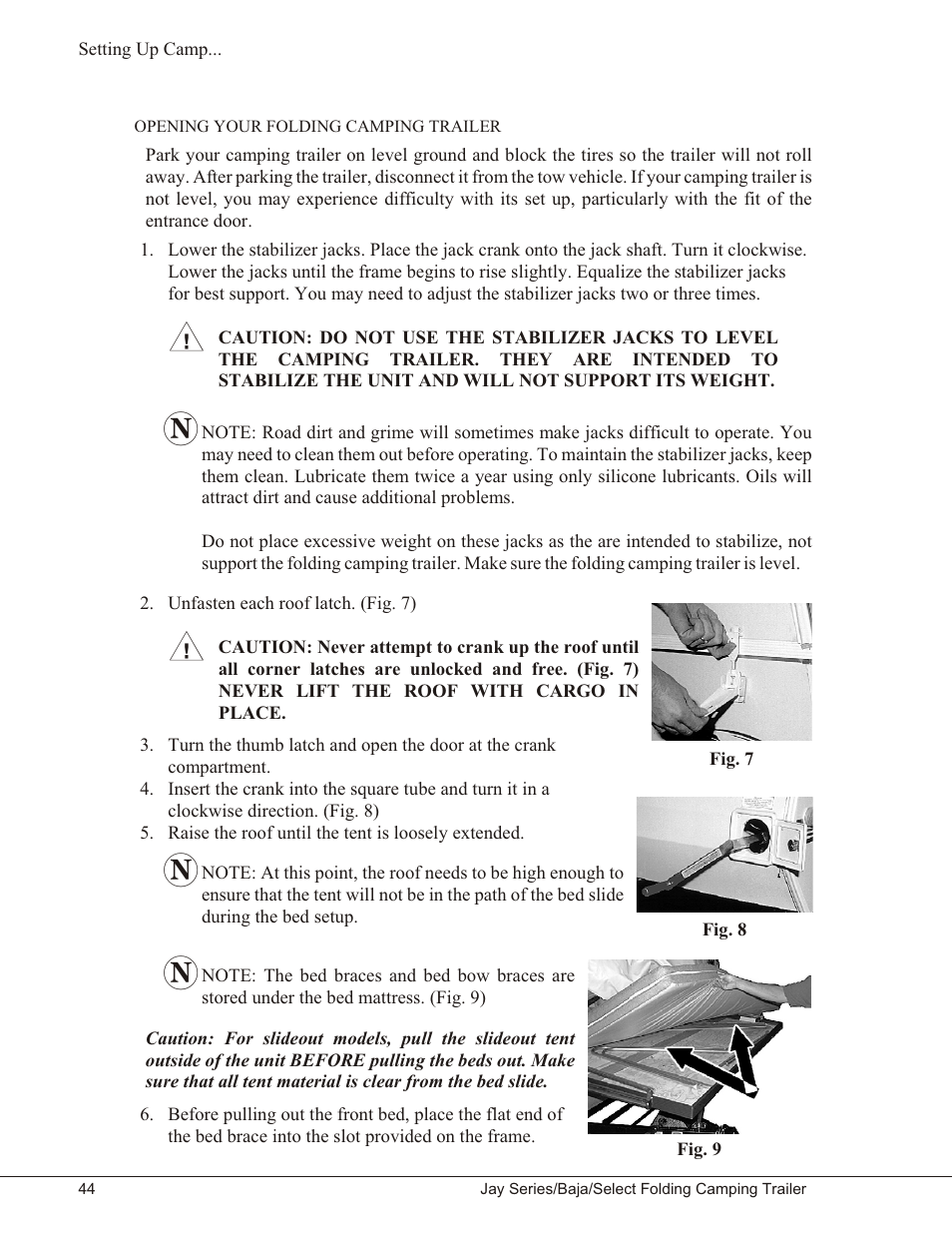 Opening your folding camping trailer 44, Opening your folding camping trailer | Baja Marine JAY SERIES YEAR 2006 User Manual | Page 54 / 114