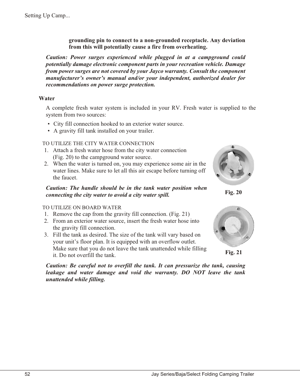 Water 52, To utilize the city water connection 52, To utilize on board water 52 | Water | Baja Marine JAY SERIES YEAR 2006 User Manual | Page 62 / 114