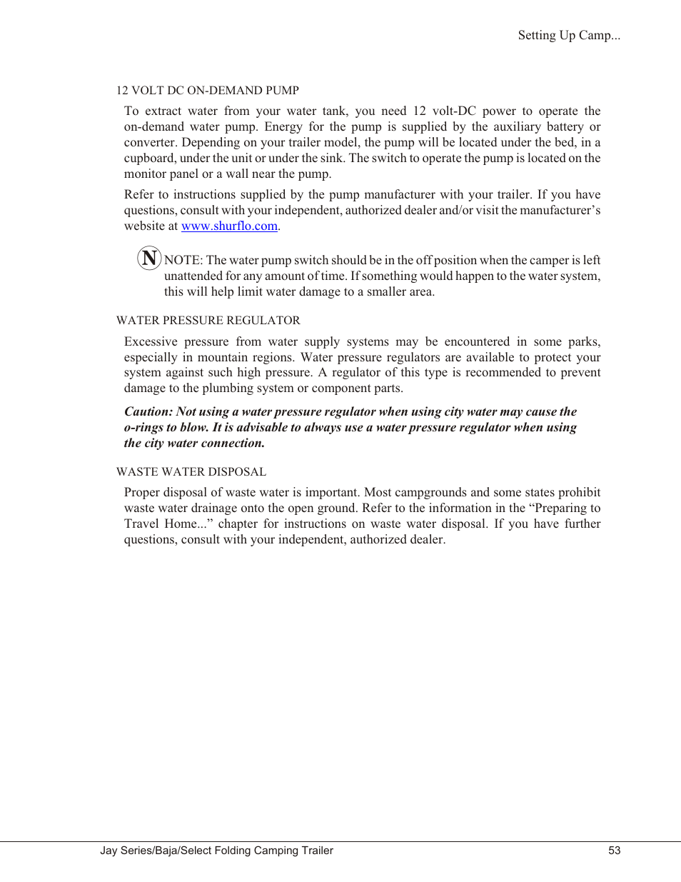 12 volt dc on-demand pump 53, Water pressure regulator 53, Waste water disposal 53 | Baja Marine JAY SERIES YEAR 2006 User Manual | Page 63 / 114