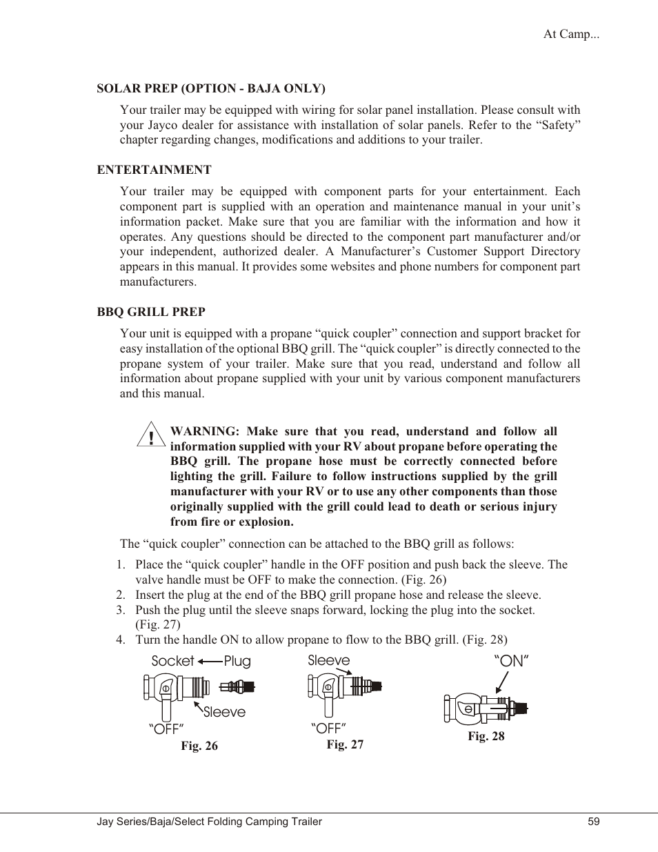 Solar prep (option - baja only) 59, Entertainment 59, Bbq grill prep 59 | Baja Marine JAY SERIES YEAR 2006 User Manual | Page 69 / 114