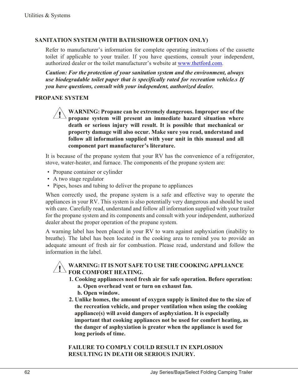 Propane system 62 | Baja Marine JAY SERIES YEAR 2006 User Manual | Page 72 / 114