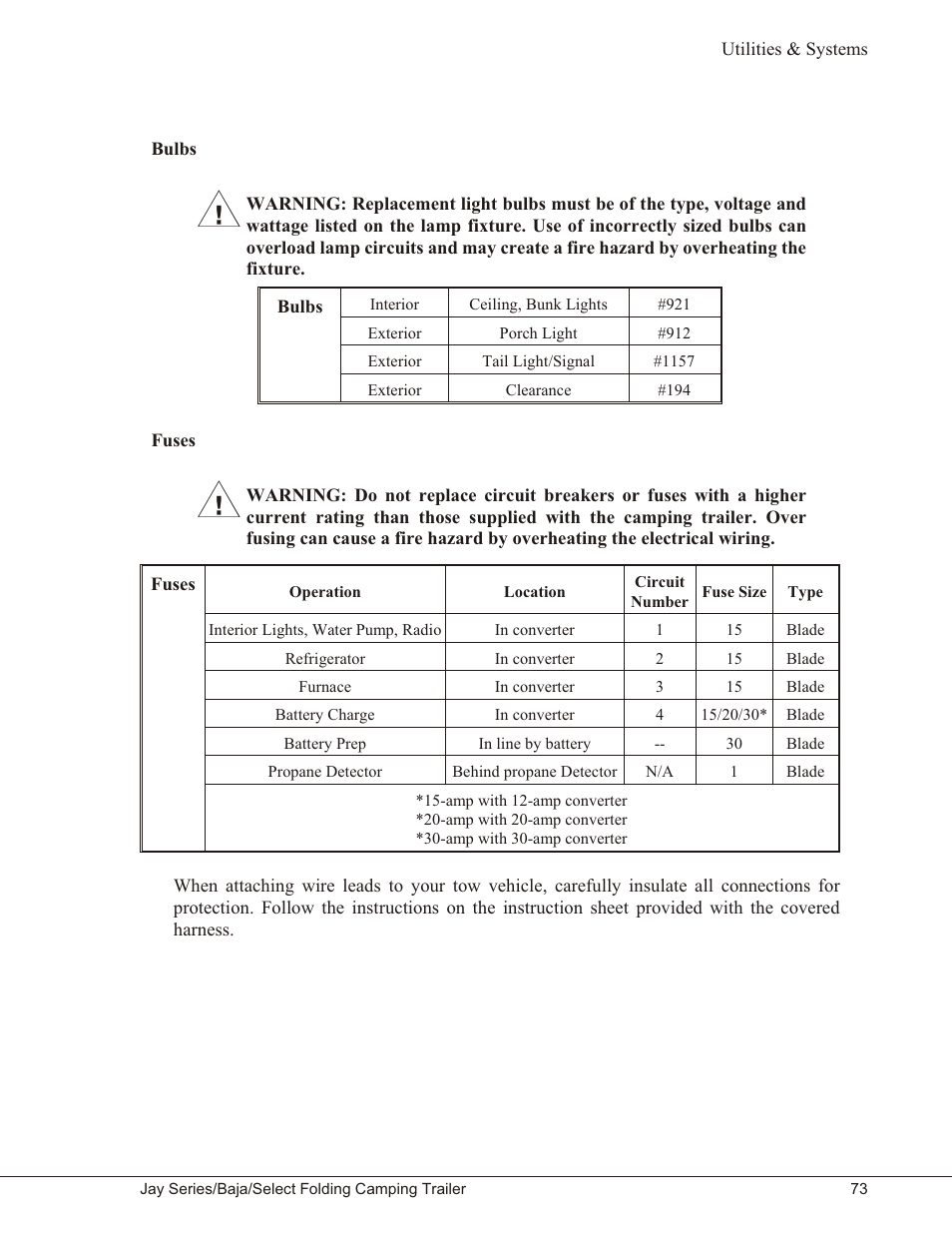 Bulbs 73, Fuses 73, Bulbs fuses | Baja Marine JAY SERIES YEAR 2006 User Manual | Page 83 / 114