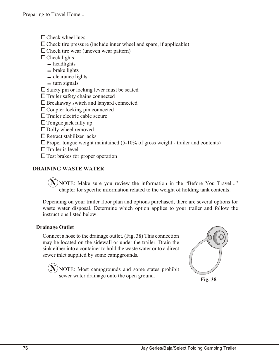 Draining waste water 76, Drainage outlet 76, Draining waste water | Drainage outlet | Baja Marine JAY SERIES YEAR 2006 User Manual | Page 86 / 114