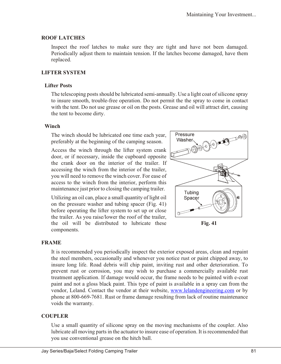 Roof latches 81, Lifter system 81, Lifter posts 81 | Winch 81, Frame 81, Coupler 81, Roof latches lifter system, Lifter posts winch, Frame coupler | Baja Marine JAY SERIES YEAR 2006 User Manual | Page 91 / 114