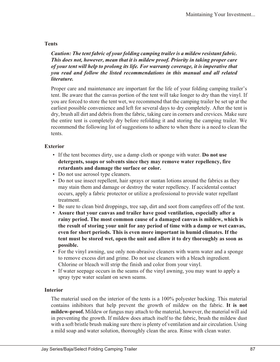 Tents 87, Exterior 87, Interior 87 | Tents exterior interior | Baja Marine JAY SERIES YEAR 2006 User Manual | Page 97 / 114