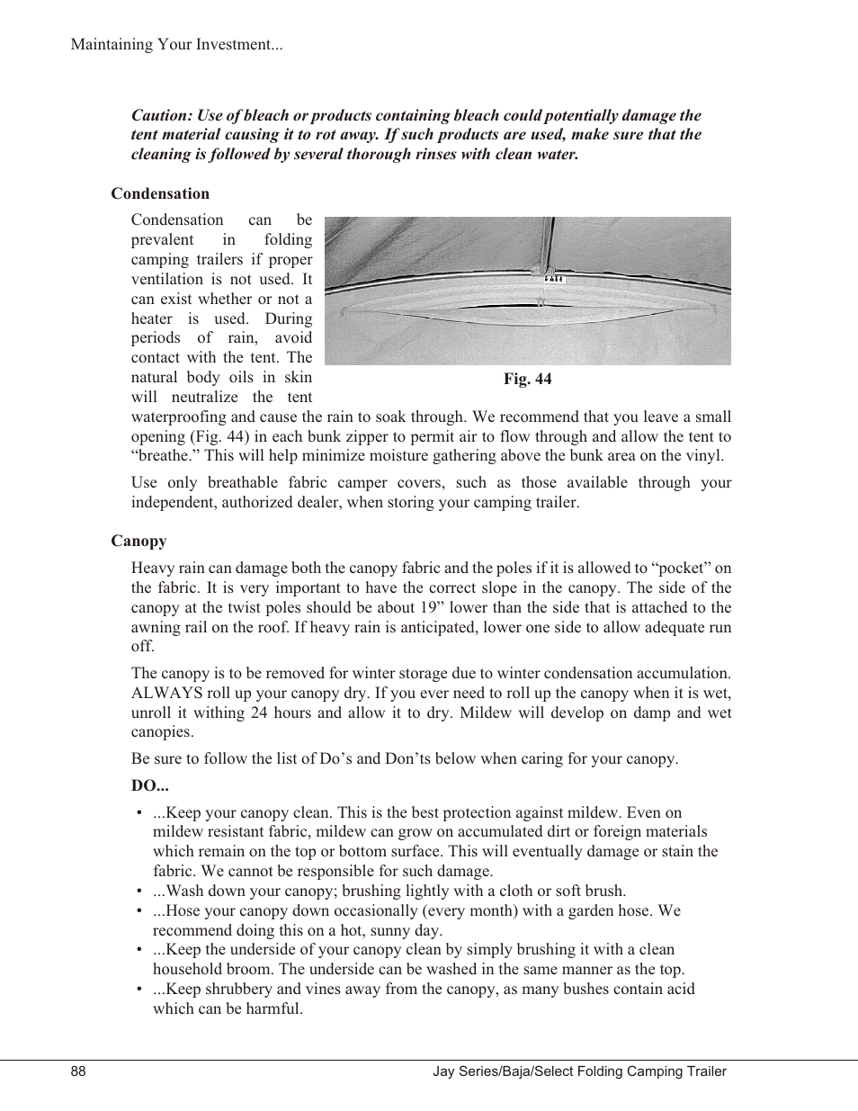 Condensation 88, Canopy 88, Condensation | Canopy | Baja Marine JAY SERIES YEAR 2006 User Manual | Page 98 / 114