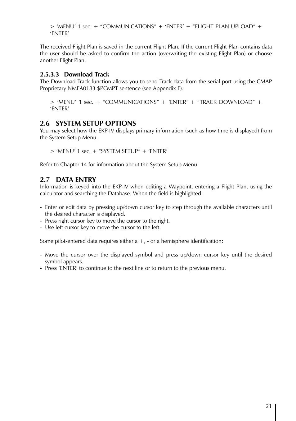 6 system setup options, 7 data entry | AvMap EKPIV series User Manual | Page 21 / 96