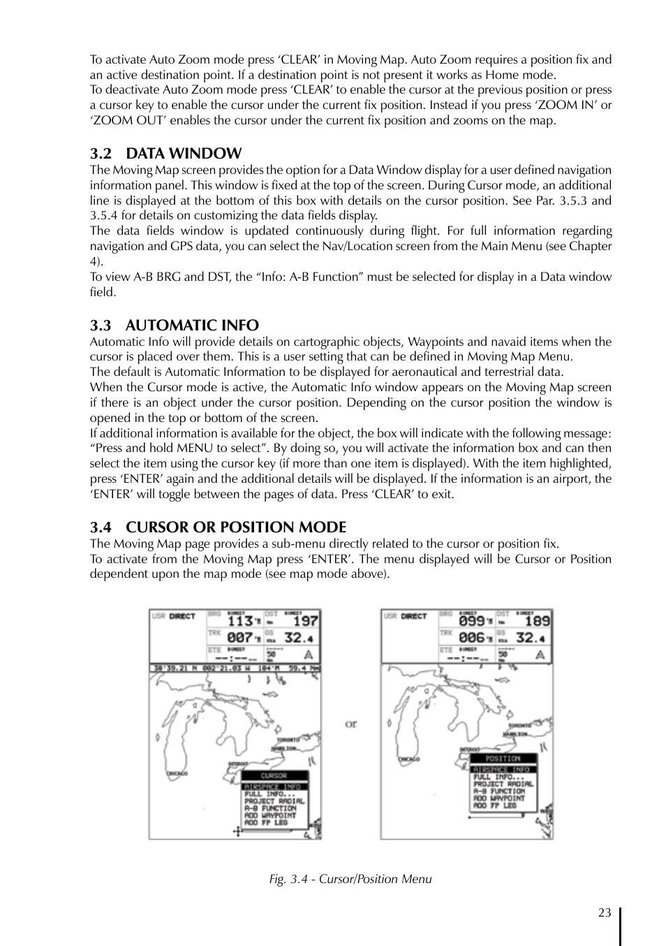 2 data window, 3 automatic info, 4 cursor or position mode | AvMap EKPIV series User Manual | Page 23 / 96