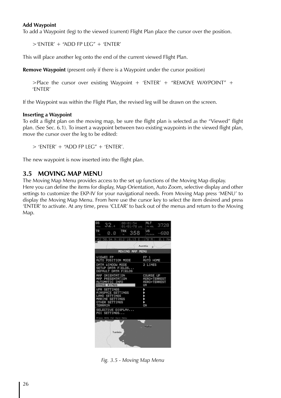 5 moving map menu | AvMap EKPIV series User Manual | Page 26 / 96
