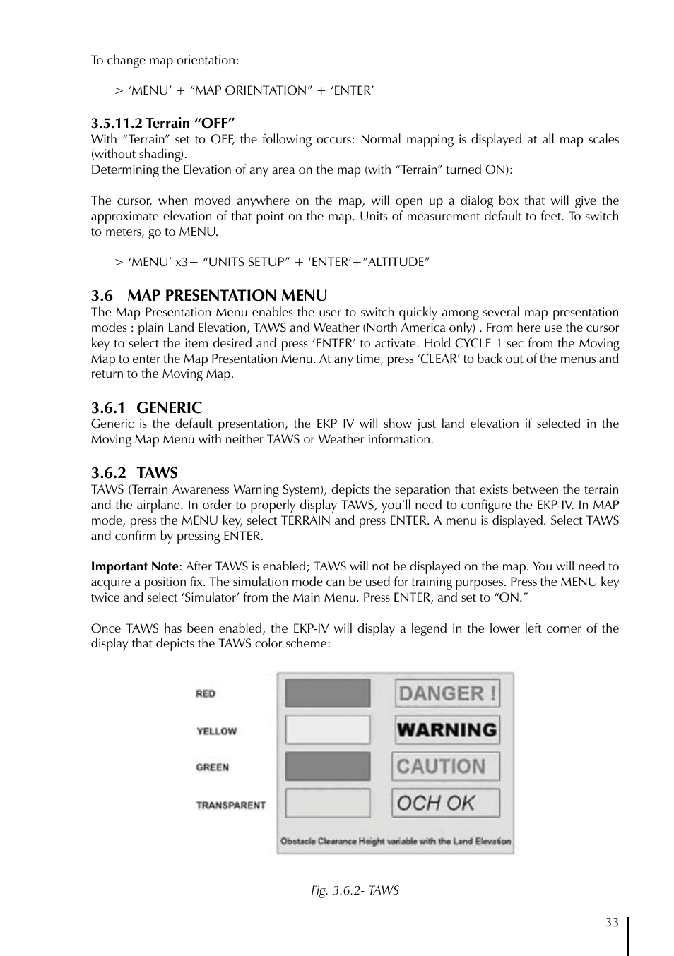 6 map presentation menu, 1 generic, 2 taws | AvMap EKPIV series User Manual | Page 33 / 96