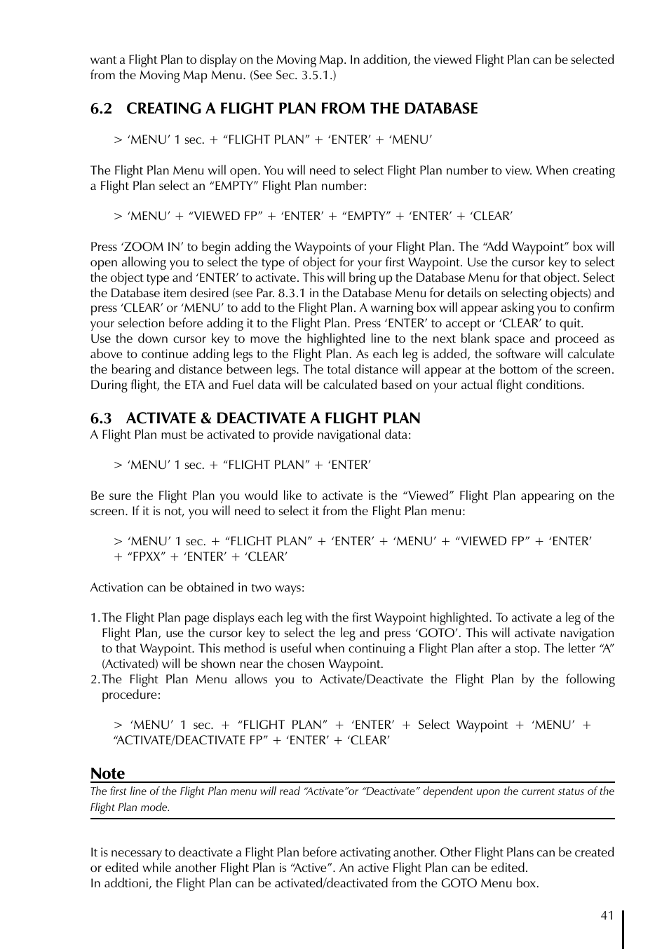 2 creating a flight plan from the database, 3 activate & deactivate a flight plan | AvMap EKPIV series User Manual | Page 41 / 96