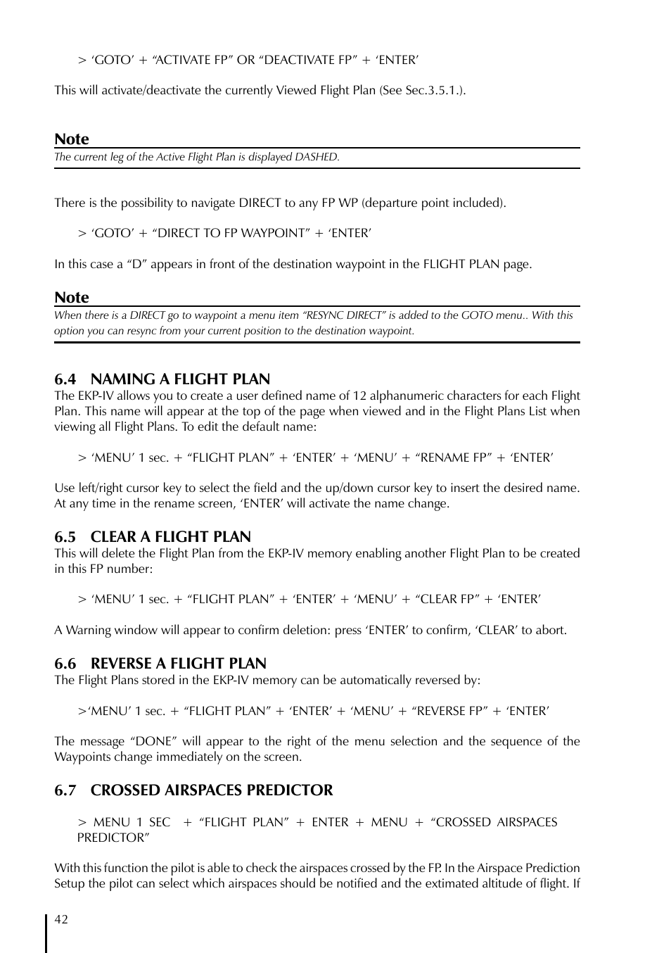 4 naming a flight plan, 5 clear a flight plan, 6 reverse a flight plan | 7 crossed airspaces predictor | AvMap EKPIV series User Manual | Page 42 / 96