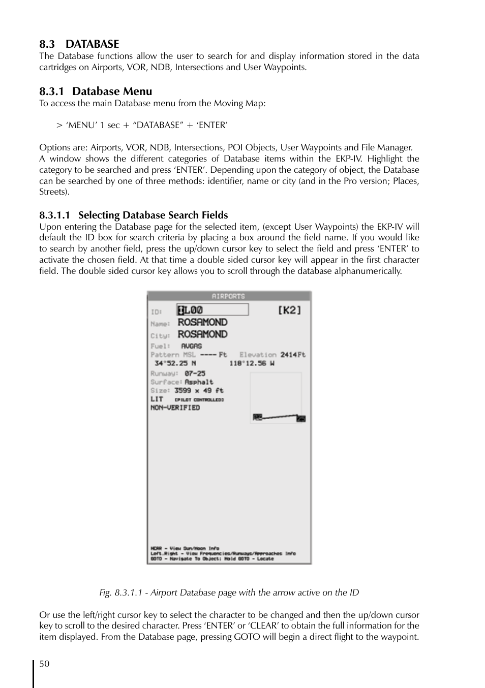 3 database, 1 database menu | AvMap EKPIV series User Manual | Page 50 / 96