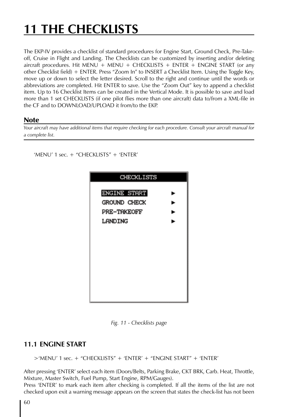 11 the checklists | AvMap EKPIV series User Manual | Page 60 / 96