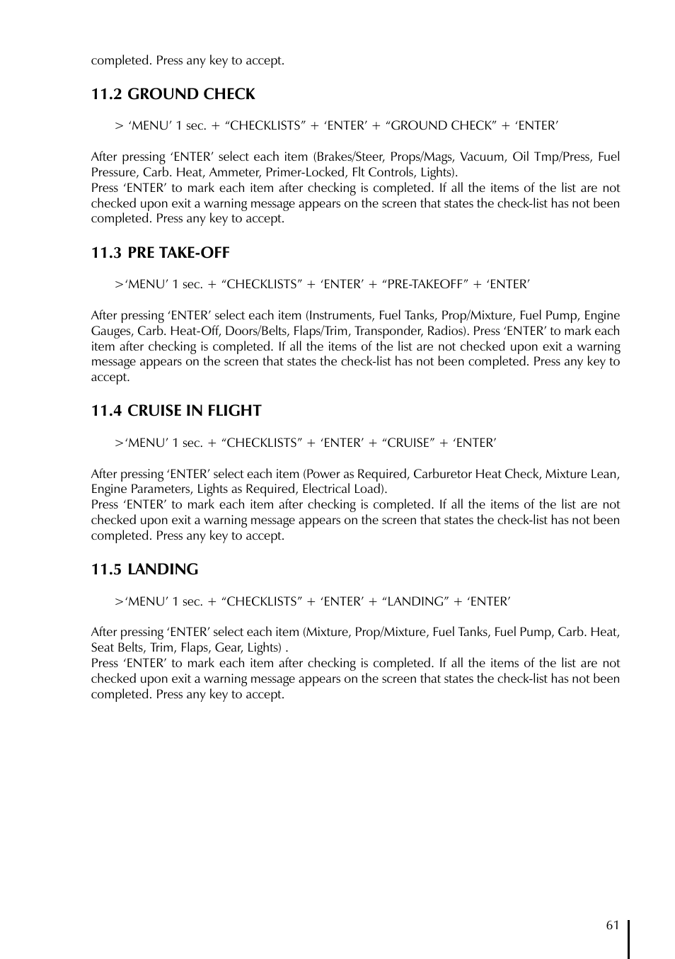 2 ground check, 3 pre take-off, 4 cruise in flight | 5 landing | AvMap EKPIV series User Manual | Page 61 / 96