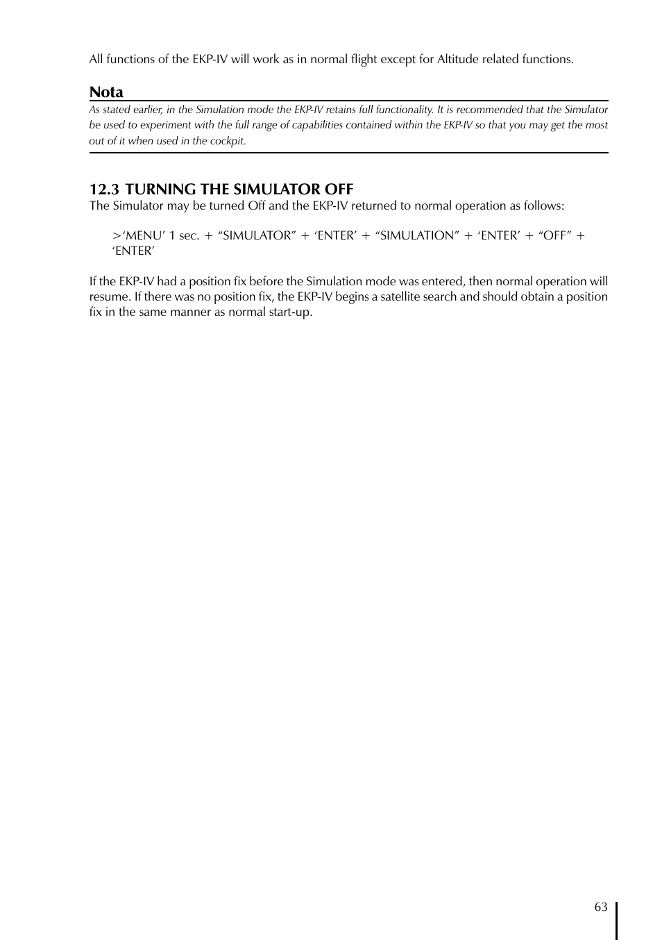 Nota, 3 turning the simulator off | AvMap EKPIV series User Manual | Page 63 / 96