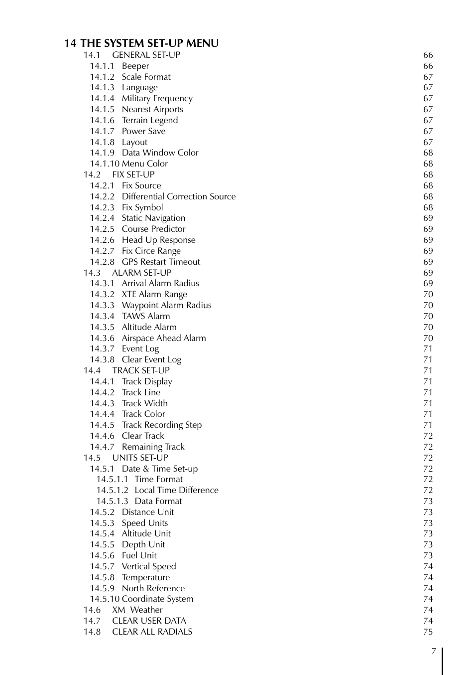 14 the system set-up menu | AvMap EKPIV series User Manual | Page 7 / 96