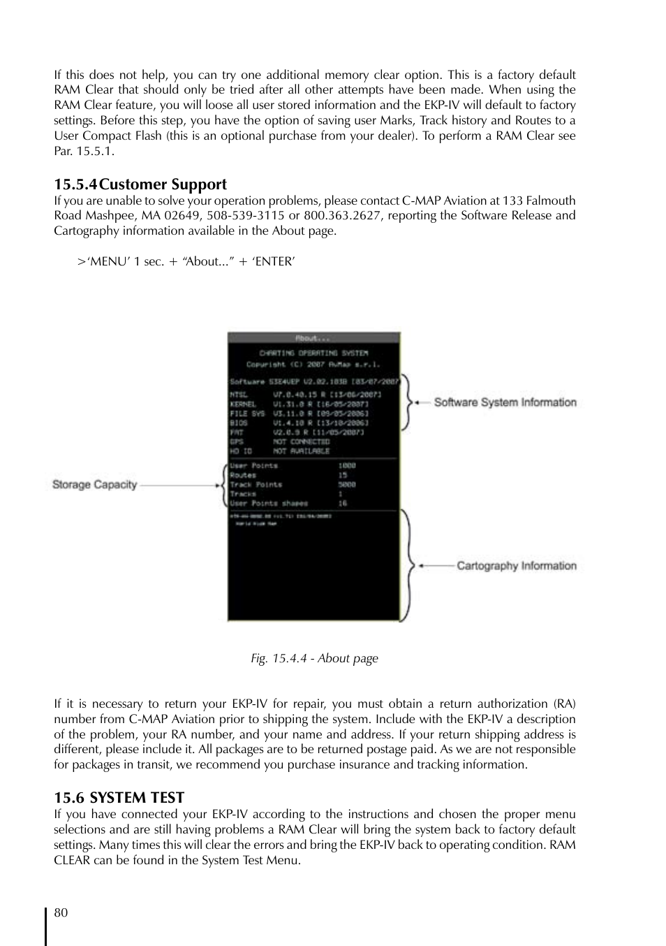 4 customer support, 6 system test | AvMap EKPIV series User Manual | Page 80 / 96