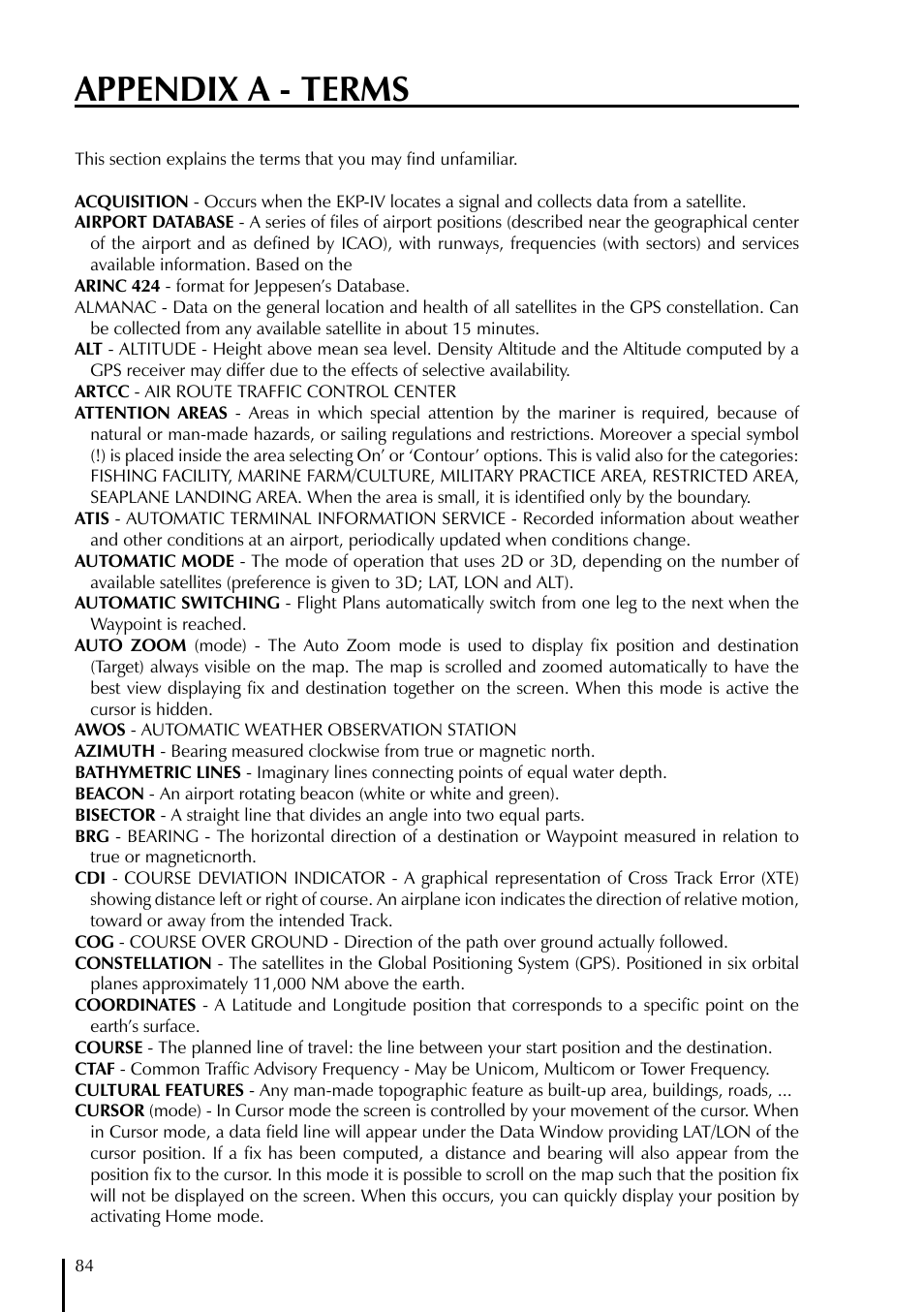 Appendix a - terms | AvMap EKPIV series User Manual | Page 84 / 96