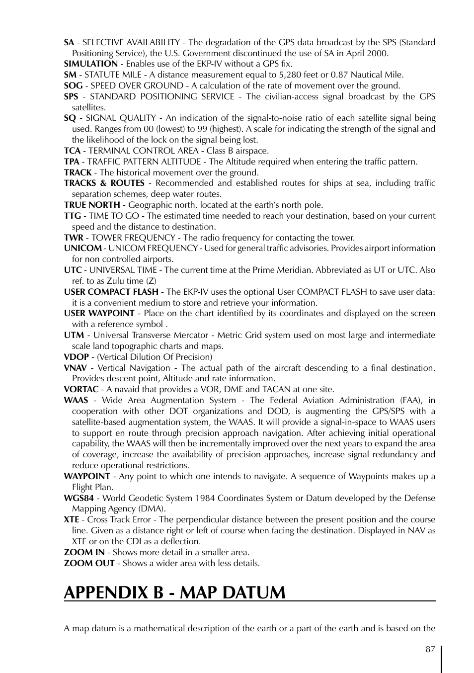 Appendix b - map datum | AvMap EKPIV series User Manual | Page 87 / 96