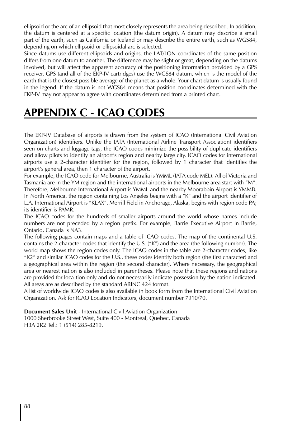 Appendix c - icao codes | AvMap EKPIV series User Manual | Page 88 / 96