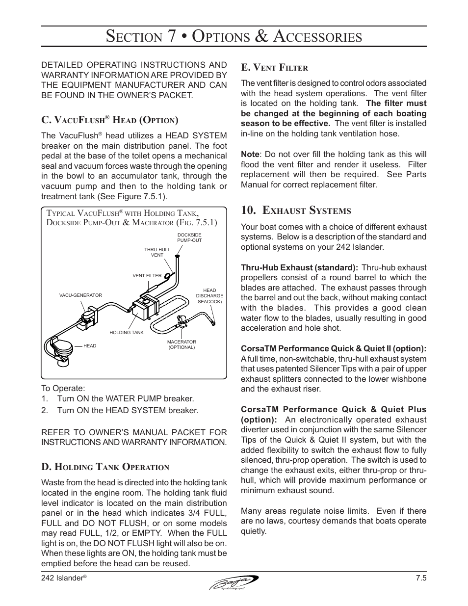 7 • o, Ection, Ptions | Ccessories, C. v, D. h, E. v | Baja Marine Islander 242 User Manual | Page 63 / 83