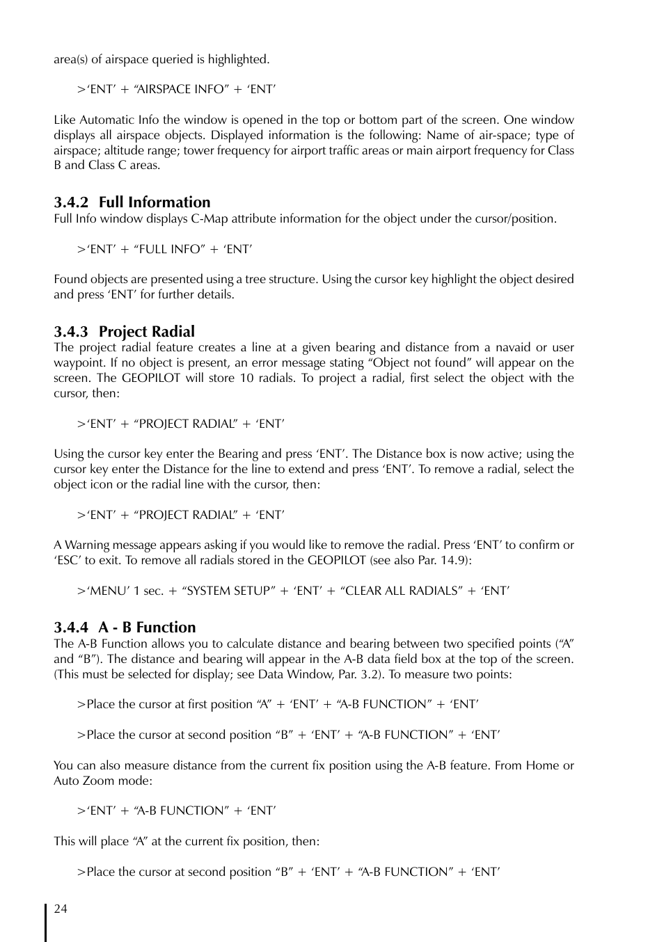 2 full information, 3 project radial, 4 a - b function | AvMap GeoPilot Plus User Manual | Page 24 / 93