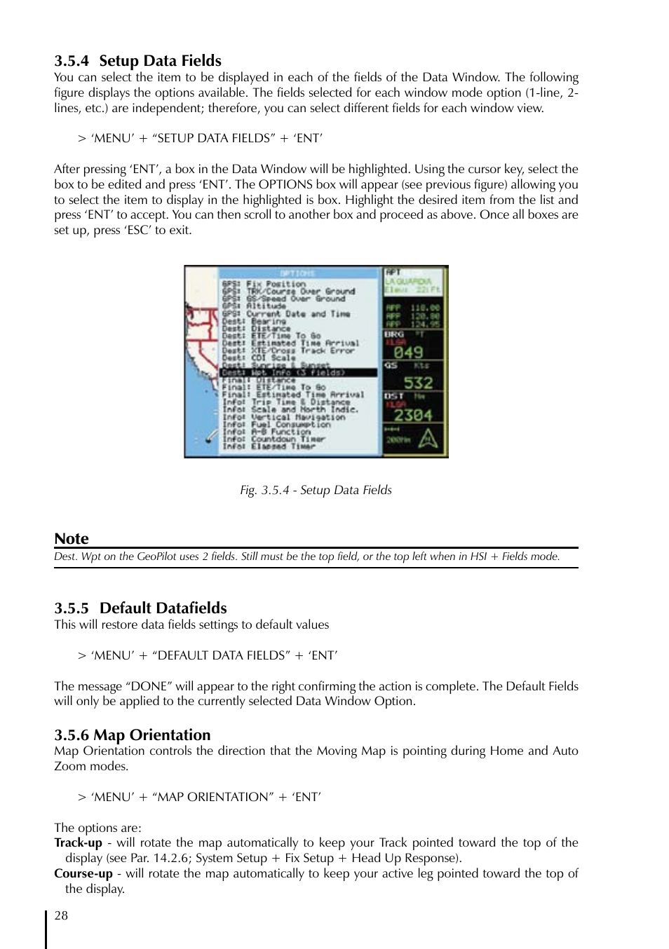 4 setup data fields, 5 default datafields, 6 map orientation | AvMap GeoPilot Plus User Manual | Page 28 / 93