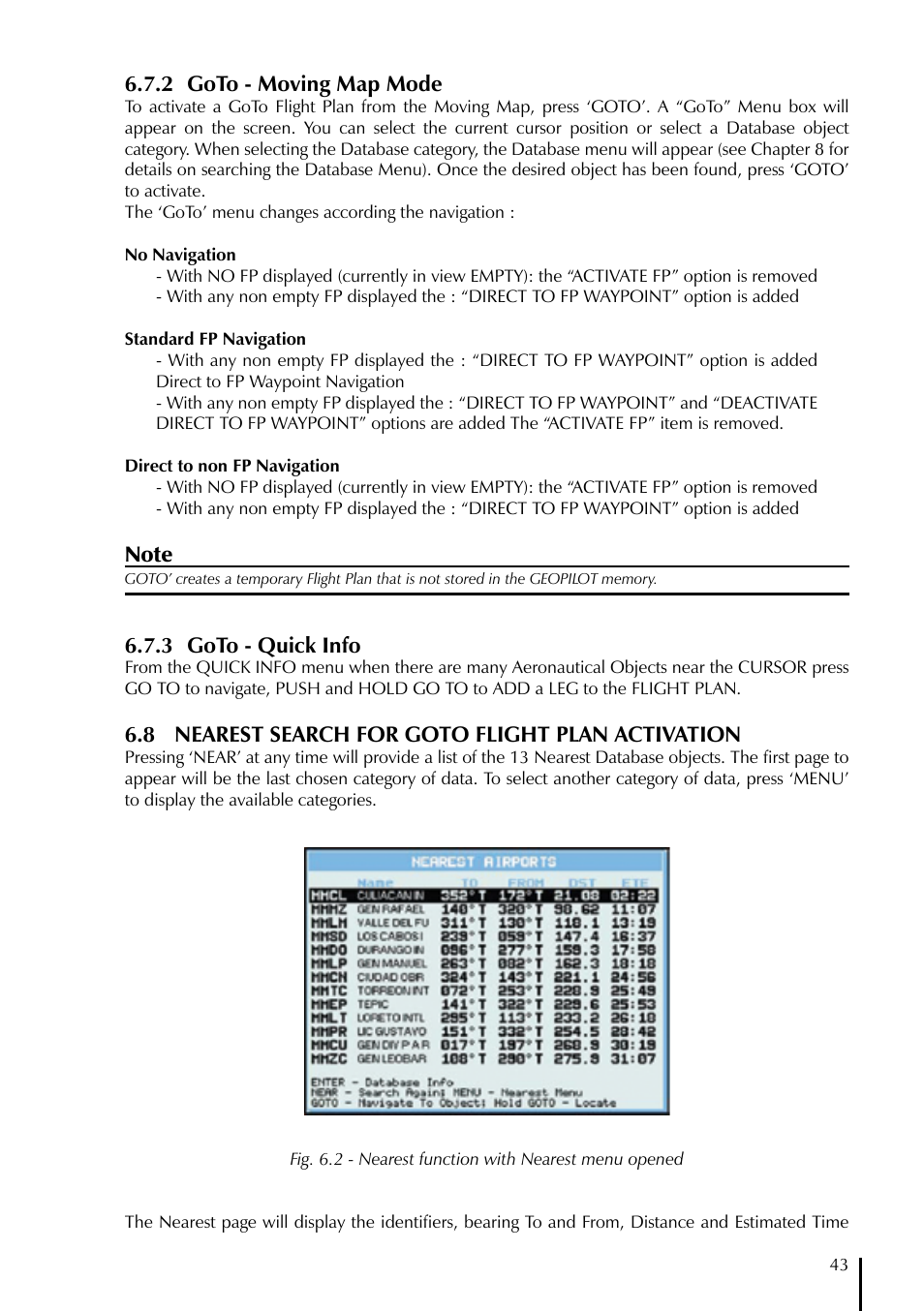 2 goto - moving map mode, 3 goto - quick info, 8 nearest search for goto flight plan activation | AvMap GeoPilot Plus User Manual | Page 43 / 93