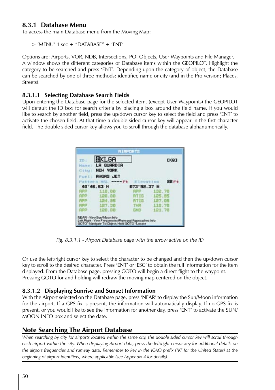 1 database menu | AvMap GeoPilot Plus User Manual | Page 50 / 93