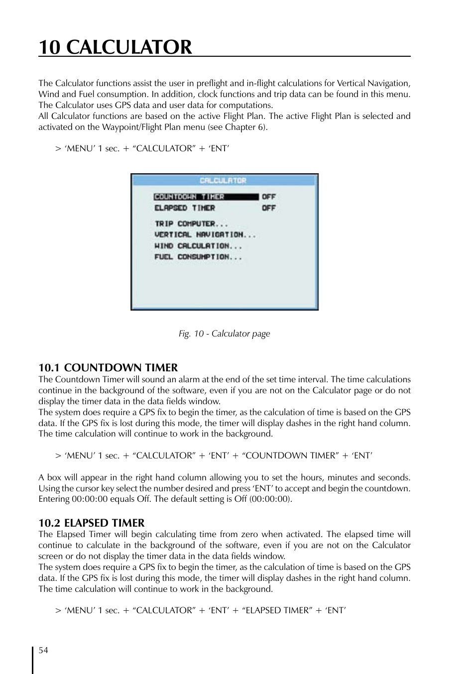 10 calculator | AvMap GeoPilot Plus User Manual | Page 54 / 93