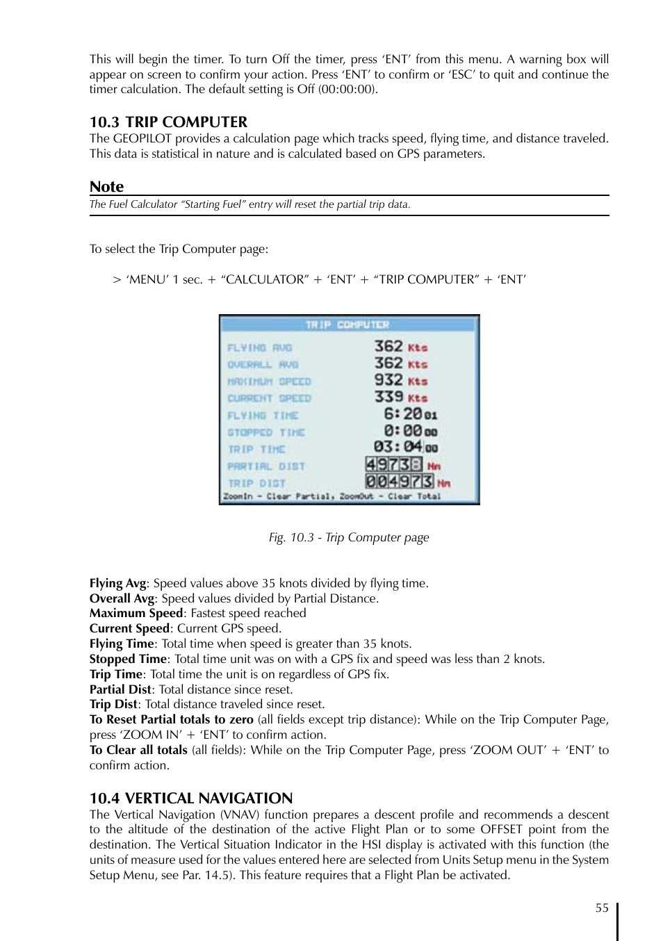 3 trip computer, 4 vertical navigation | AvMap GeoPilot Plus User Manual | Page 55 / 93