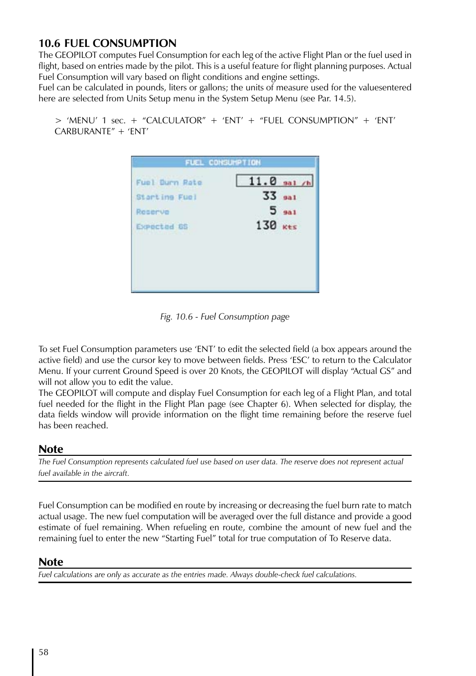 6 fuel consumption | AvMap GeoPilot Plus User Manual | Page 58 / 93