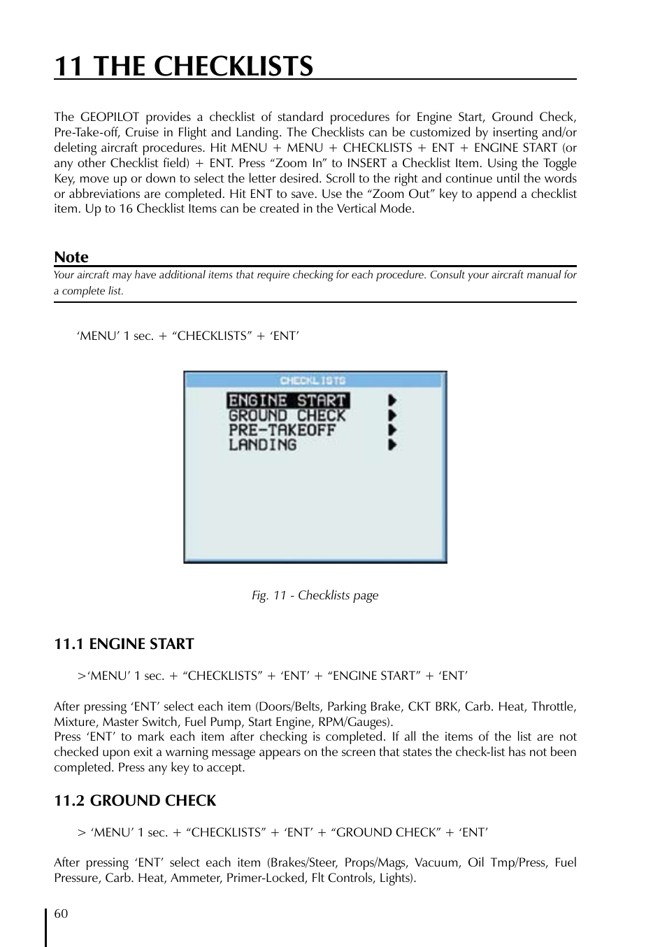 11 the checklists | AvMap GeoPilot Plus User Manual | Page 60 / 93