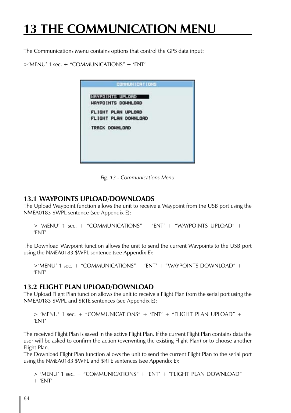 13 the communication menu | AvMap GeoPilot Plus User Manual | Page 64 / 93
