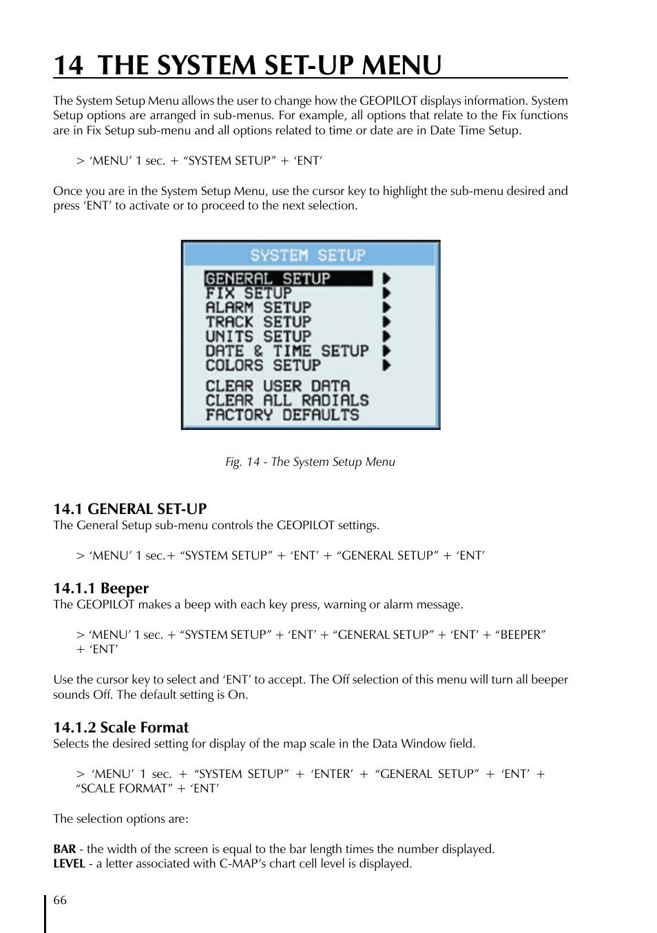 14 the system set-up menu | AvMap GeoPilot Plus User Manual | Page 66 / 93