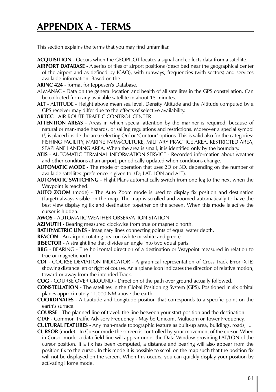 Appendix a - terms | AvMap GeoPilot Plus User Manual | Page 81 / 93