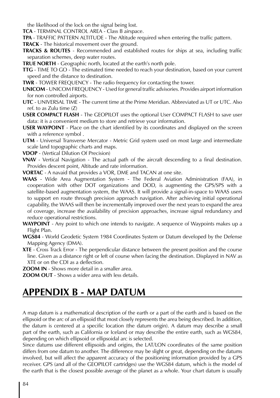 Appendix b - map datum | AvMap GeoPilot Plus User Manual | Page 84 / 93
